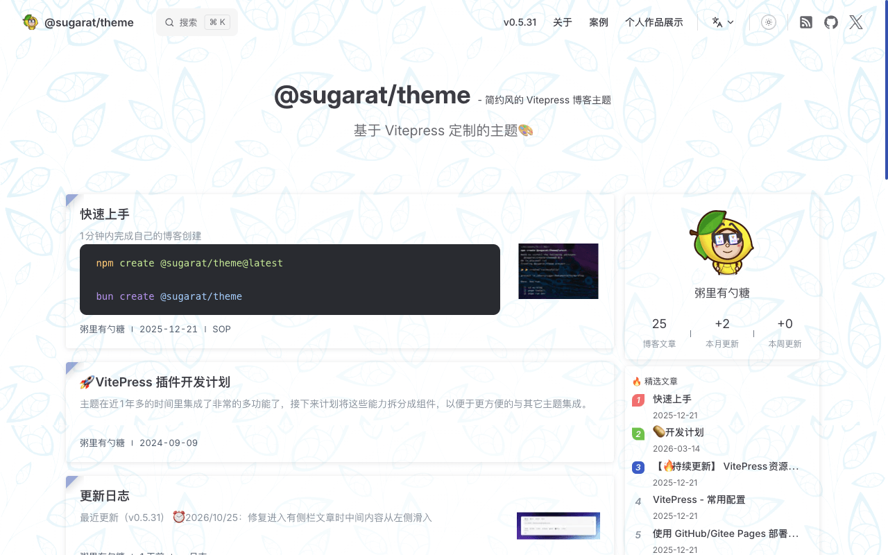 博客主题 @sugarat/theme